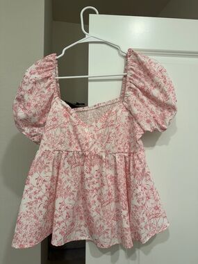 SHEIN White Top with Pink Floral Print